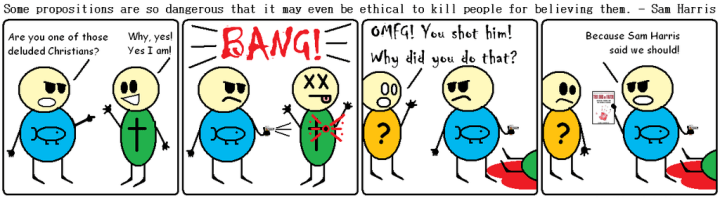 sam harris condones murder (cartoon by blamethe1st)