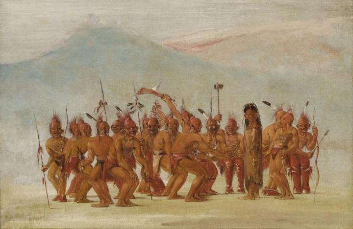 George Catlin, Dance to the Berdash, 1835-1837, oil on canvas, Smithsonian American Art Museum, Gift of Mrs. Joseph Harrison, Jr., 1985.66.442