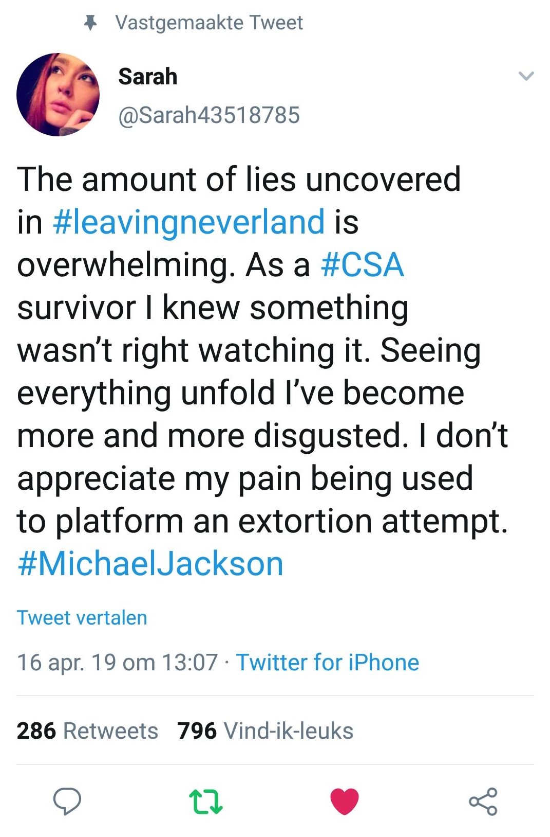 CSA Victim Opposing Leaving Neverland Tweet