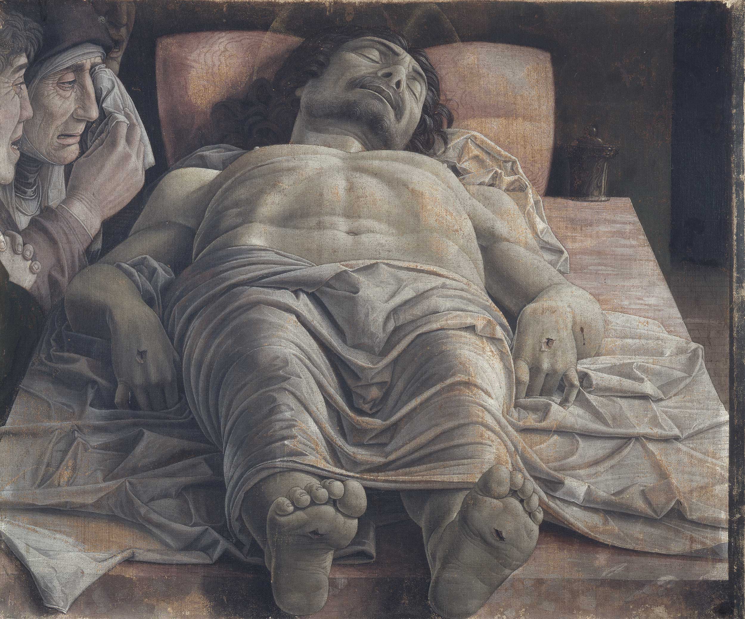 vergelijking met afbeelding uit Dekalog 2 - Il Cristo morto_Andrea Mantegna_1470-1474 (Wikipedia)